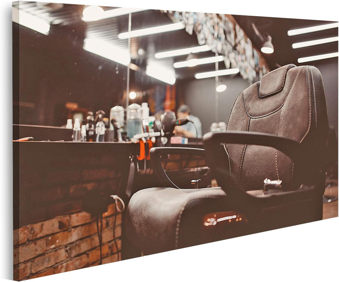 islandburner Bild auf Leinwand Barbershop Sessel Moderner Friseur Friseursalon Barber Shop Männer Bi