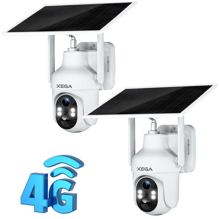 Xega 4G LTE Überwachungskamera Aussen Akku mit SIM Karte Solarpanel, 2K 3MP Kabellos Solar IP Kamera