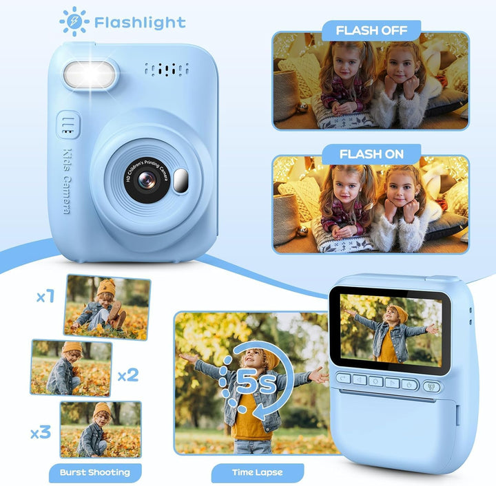 GREENKINDER Sofortbildkamera Kinder,14MP 3.0 Zoll Bildschirm Kinderkamera Sofortbildkamera mit 32G K