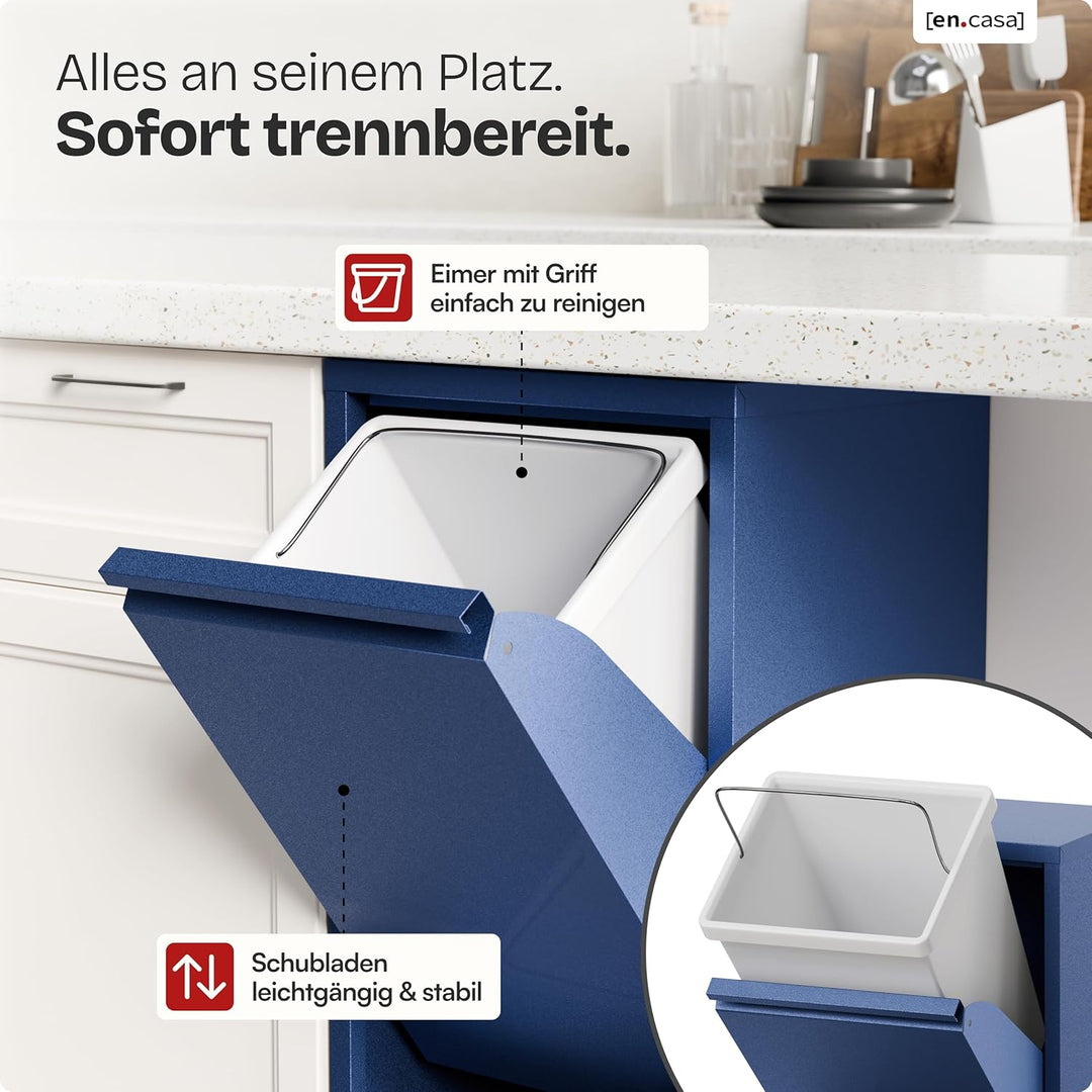[en.casa] Mülltrennsystem Sollentuna Mülleimer 2 Fächer Küche 2 x 14 L Abfalleimer Müllschrank schma