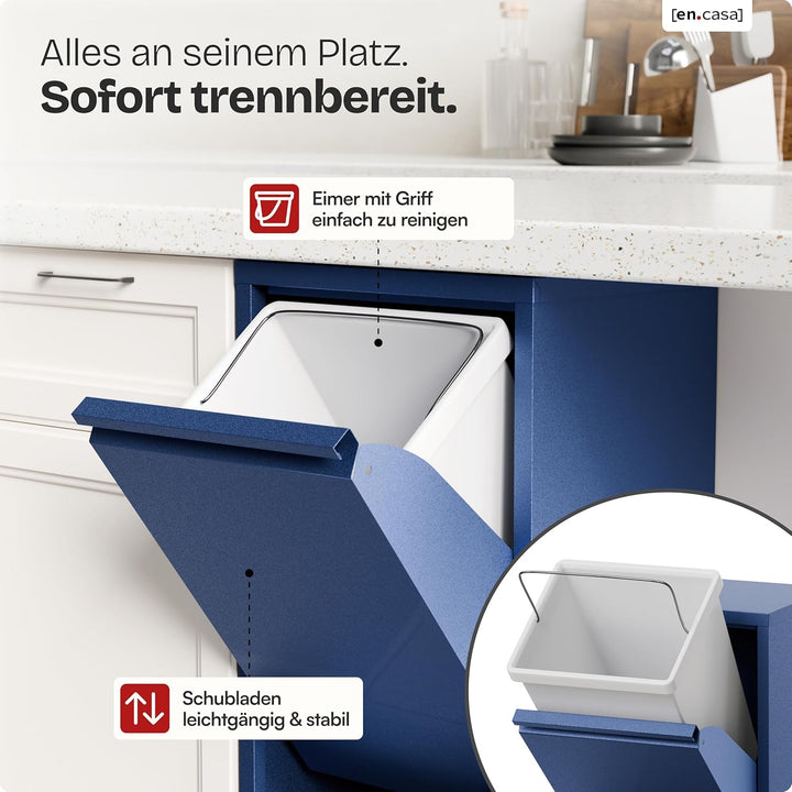[en.casa] Mülltrennsystem Sollentuna Mülleimer 2 Fächer Küche 2 x 14 L Abfalleimer Müllschrank schma