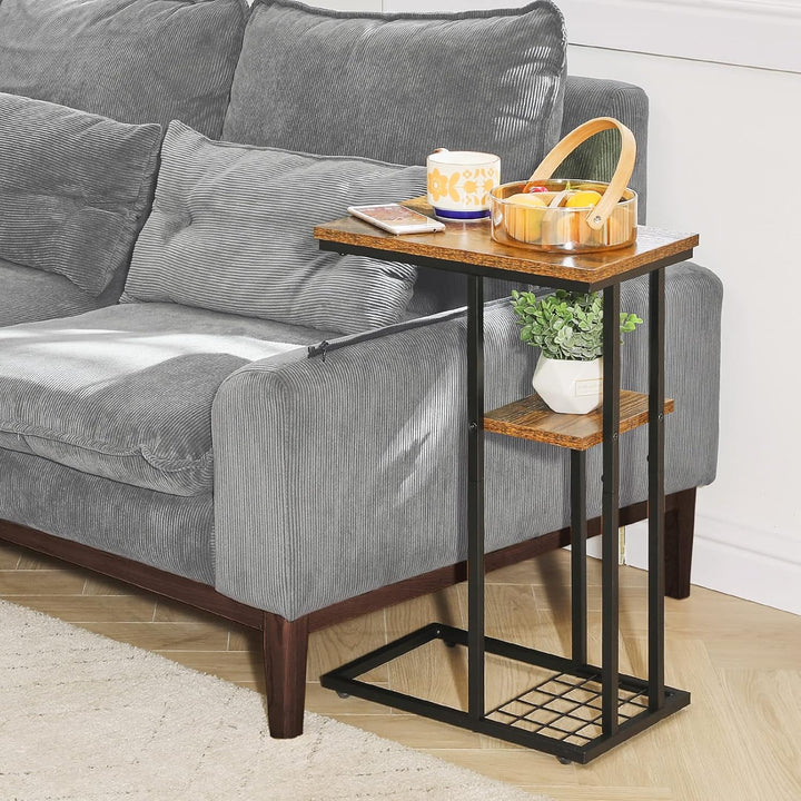 YMYNY Beistelltisch 2er-Set, Kaffeetisch mit Lagerregal, Drahtgeflecht, Eleganter Sofatisch, für Kaf