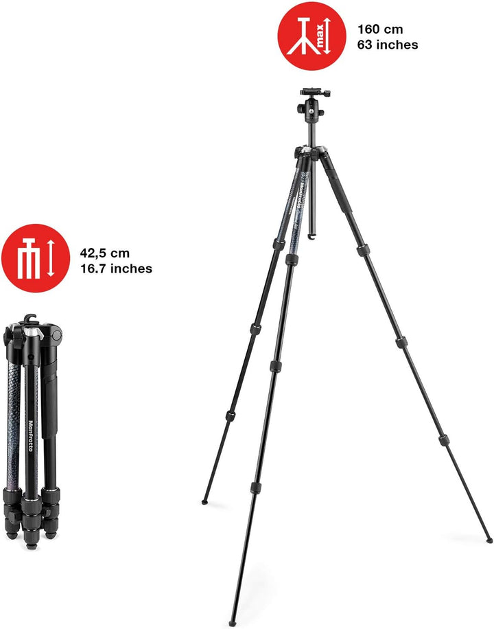Manfrotto Element MII Kamerastativ, Aluminium Reisestativ mit Kugelkopf und Tragetasche, für DSLR, C