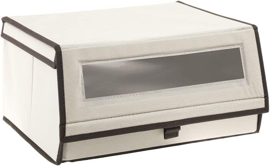 mDesign Schuhbox aus Stoff (2 Stück) - Stapelbare Aufbewahrungsbox mit Bullauge, Reissverschluss und