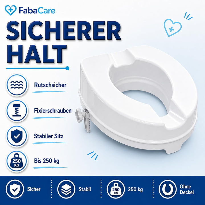 FabaCare Toilettensitzerhöhung Smart, Toilettenaufsatz, WC-Sitz bis 250 kg belastbar, 10 cm ohne Dec
