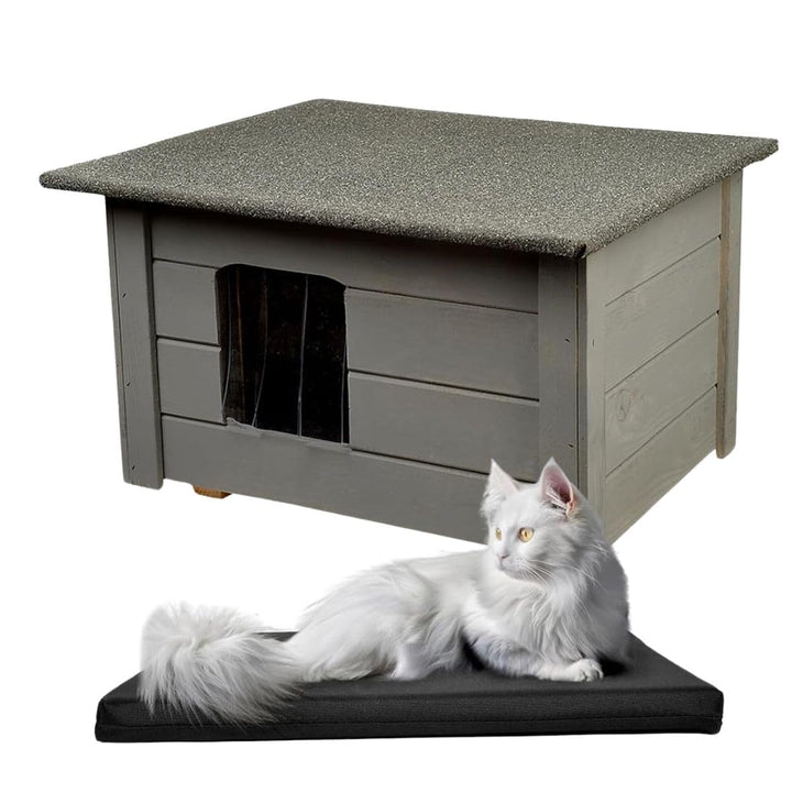 Katzenset – Katzenhaus aus Holz mit Isolierung + Waschbare Katzenmatte – Komfortabler Rückzugsort fü