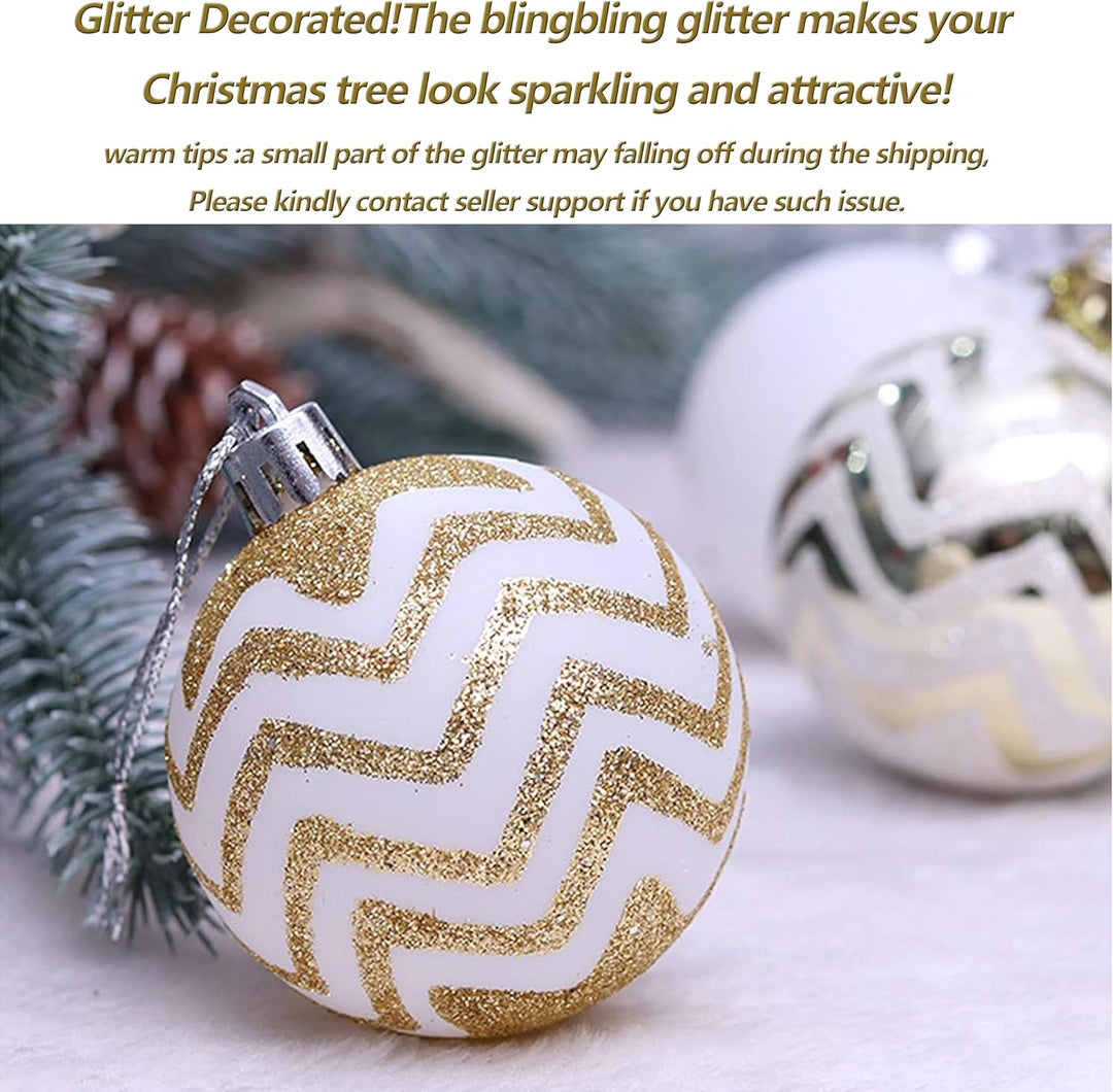 Geek-M Weihnachtskugeln Ornamente, 60 mm, gold- und weiss, lackiert, bruchsicher, festlich, Hochzeit