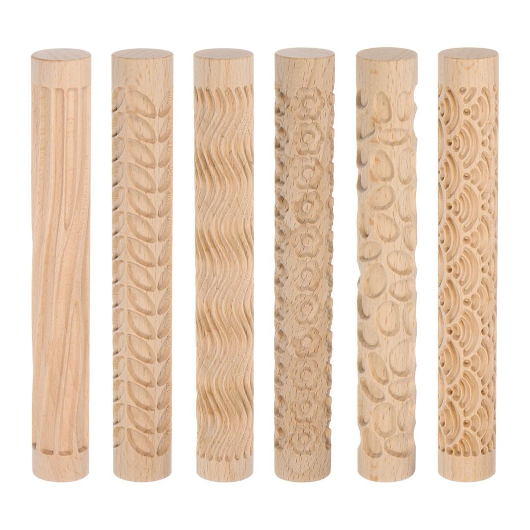 QUARKZMAN 6Stk Holz Ton Rolle Muster Modellieren 5.9" Buche Holz Hand Rollen Holz Töpferei Werkzeuge