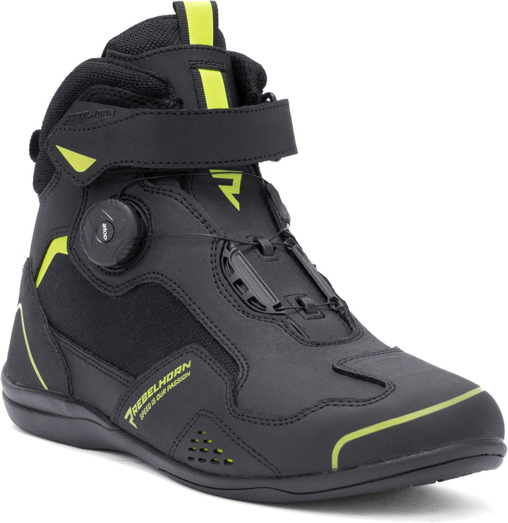 REBELHORN Spark II Motorradstiefel Damen und Herren | PU Leder | ATOP Schnell-Schnürsystem | Knöchel