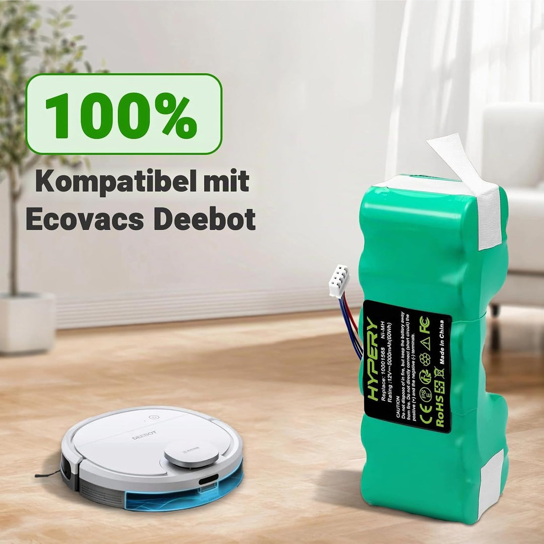 12V 5000mAh Ersatz NI-MH Akku für Ecovacs Deebot Ozmo 900, 901, 902, 907, 600, 610, M88, Deebot DE5G