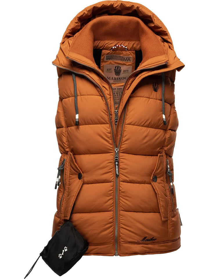 MARIKOO Damen leichte Übergangsweste Steppweste mit Kapuze Taisaa XS-3XL XS Rusty Cinnamon, XS Rusty