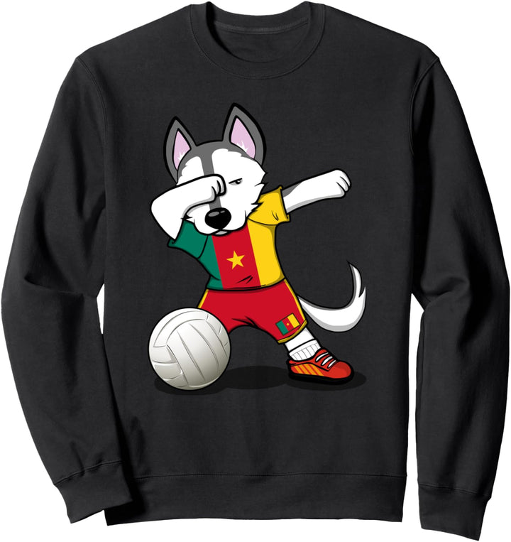 Dabbing Husky Hund Kamerun Volleyball - Kamerunische Flagge Sweatshirt