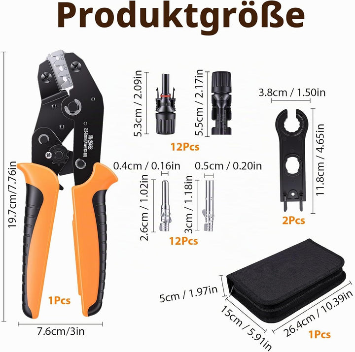 12 Paar PV Stecker mit Crimpzange für 2,5/4/6 mm² Solarkabel, Wasserdichte Steckverbinder, Robuste R