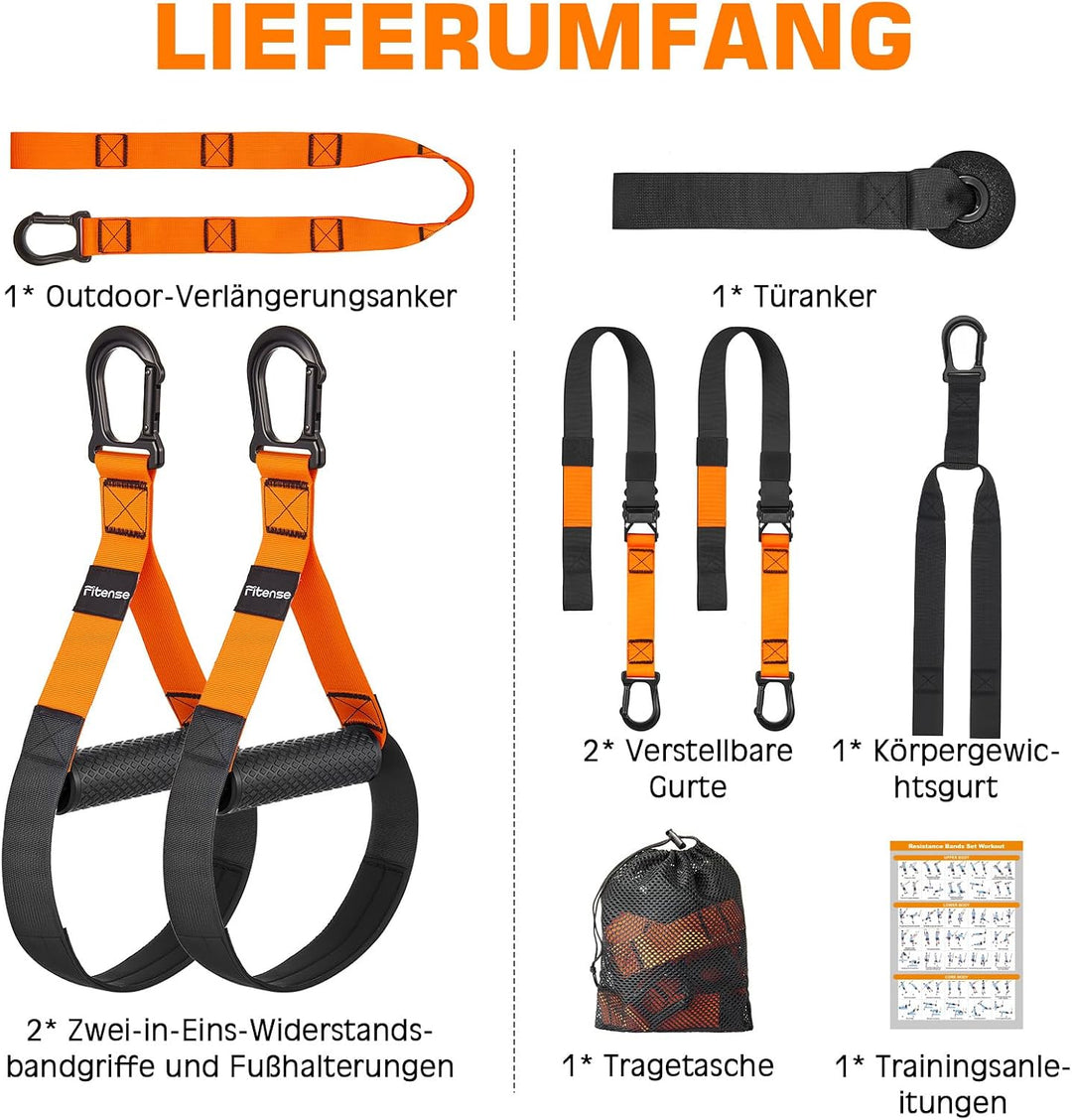 Fitense Schlingentrainer für Zuhause, Sling Trainer für Ganzkörpertraining, Slingtrainer Bänder für