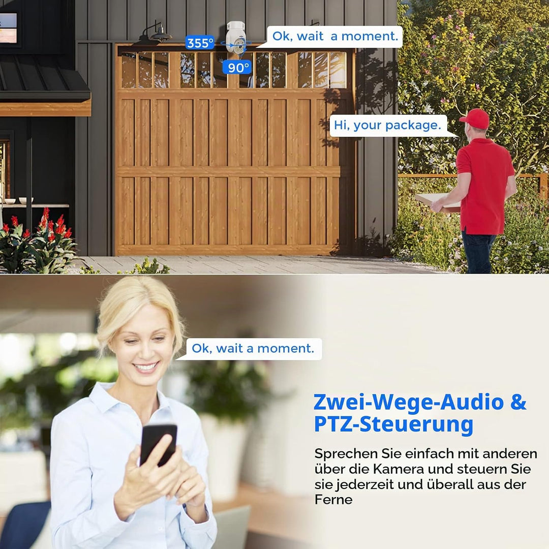 [5MP+PTZ] Hiseeu Überwachungskamera Set Aussen WLAN mit 10CH Wireless NVR,4 Pcs 5MP PTZ WiFi Kameras
