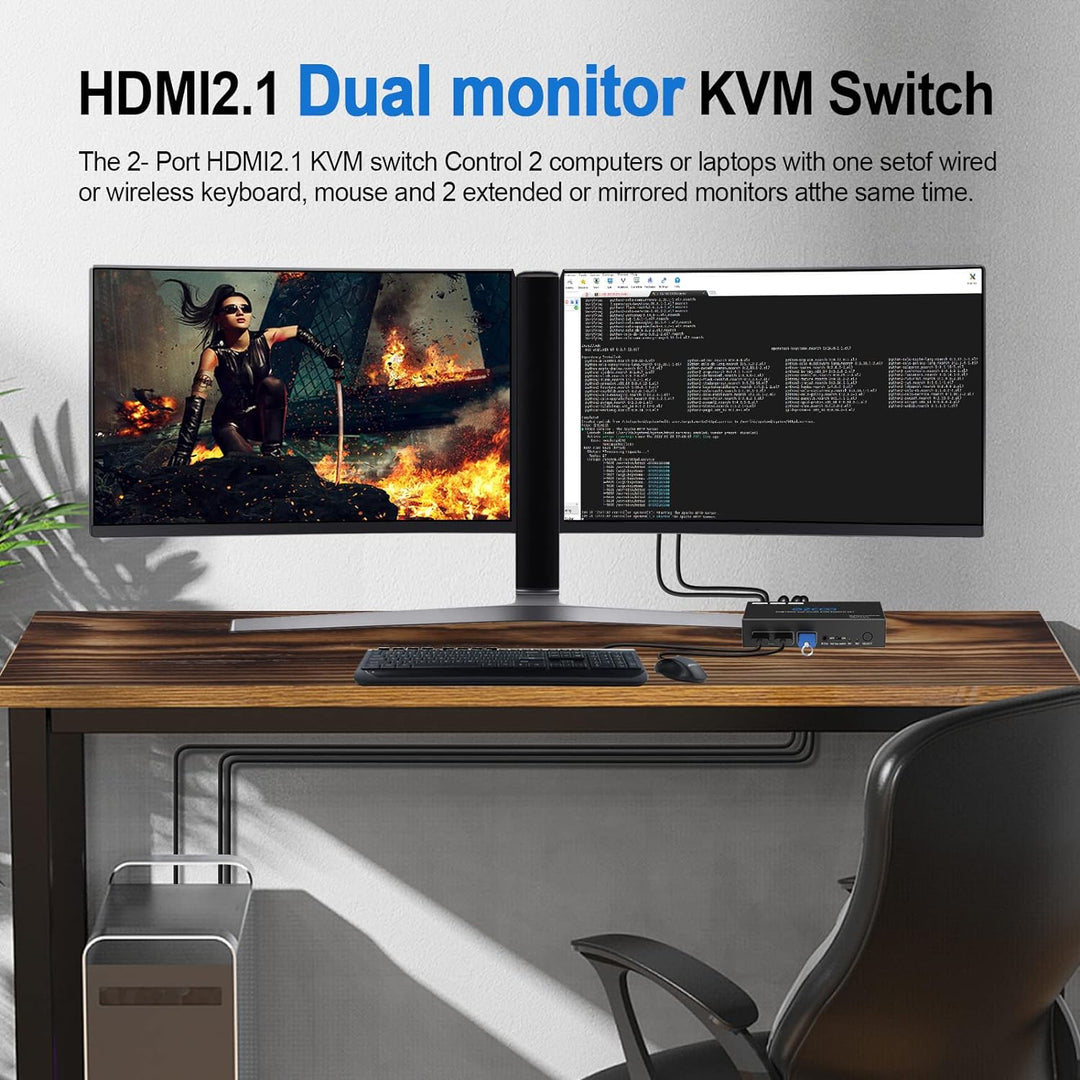 8K HDMI 2.1 KVM Switch Dual Monitor USB 3.0 2 Ports mit Hotkey 8K 60Hz 4K 120Hz 48Gbps HDCP2.3 HDMI
