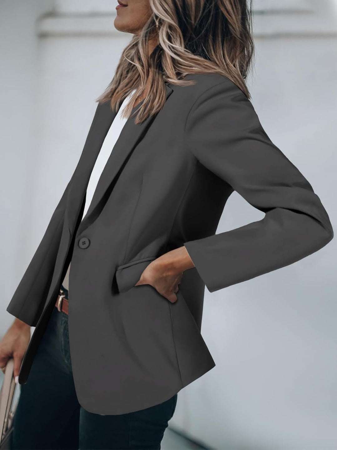 Cicy Bell Damen Langarm Casual Blazer Arbeit Büro Knopf Open Front Jacke Anzug S Black Gray, S Black