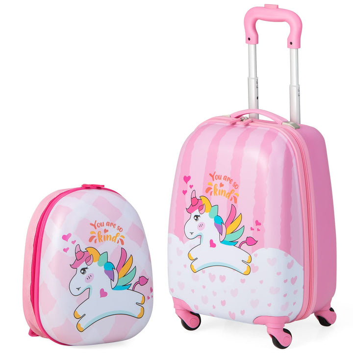 RELAX4LIFE Kinderkoffer mit Rollen, 2 TLG Kinder Kofferset, Koffer(16 inch) + Rucksack(12 inch), Rei