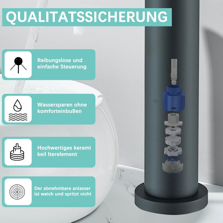 Suguword Waschtischarmatur Bad Schwarz Wasserhahn Waschbecken Waschtisch Armatur, Hoher Auslauf Einh
