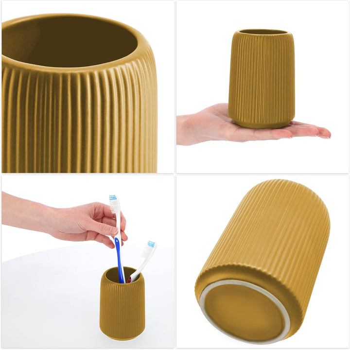 KADAX Badezimmer Zubehör Set, Modernes Badzubehör, Badaccessoires aus Keramik, Bad Accessoires (Gelb