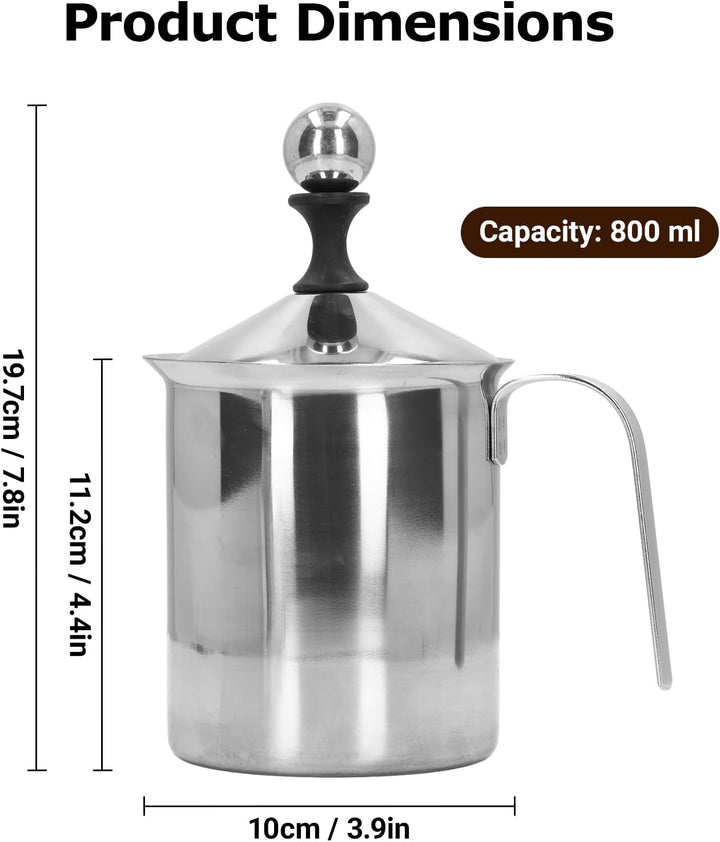 OUKENS Milchaufschäumer Krug, 800ML Edelstahl Manueller Milchaufschäumer Doppelschicht Tassenaufschä