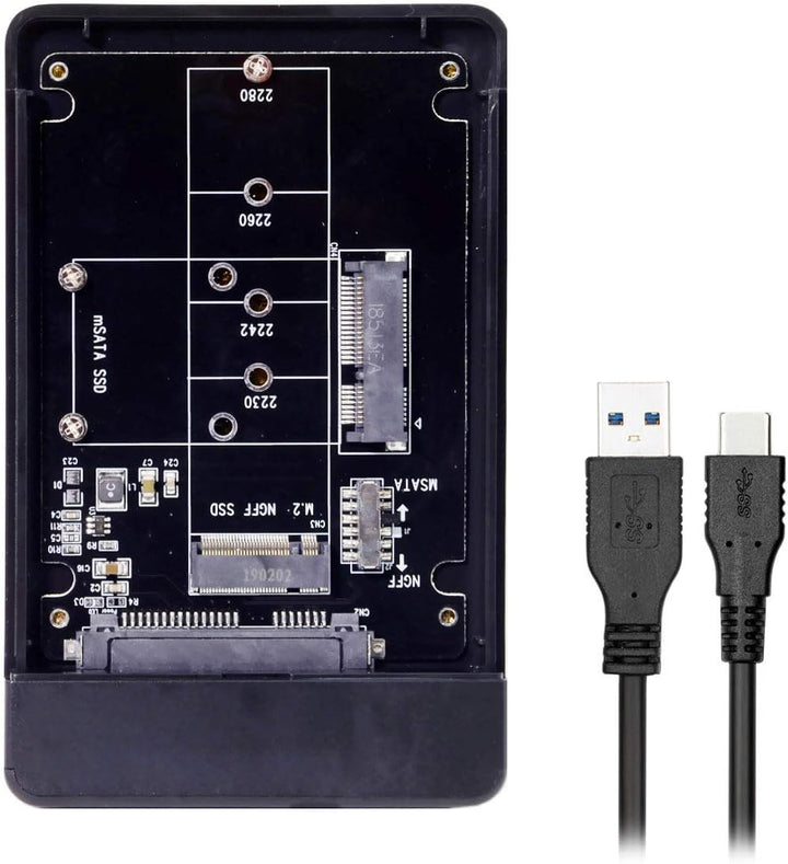 Xiwai Combo M.2 NGFF B-Key & mSATA SSD auf USB Typ-C Konverter Gehäuse mit Schalter