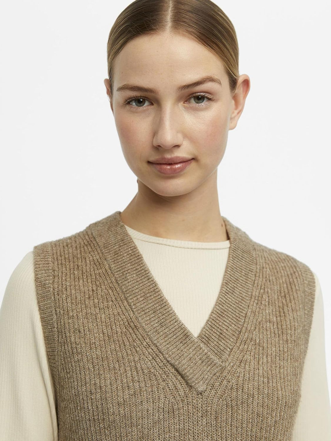 Object Damen Objmalena S/L Knit Waistcoat Noos Pullunder XS Fossil, XS Fossil