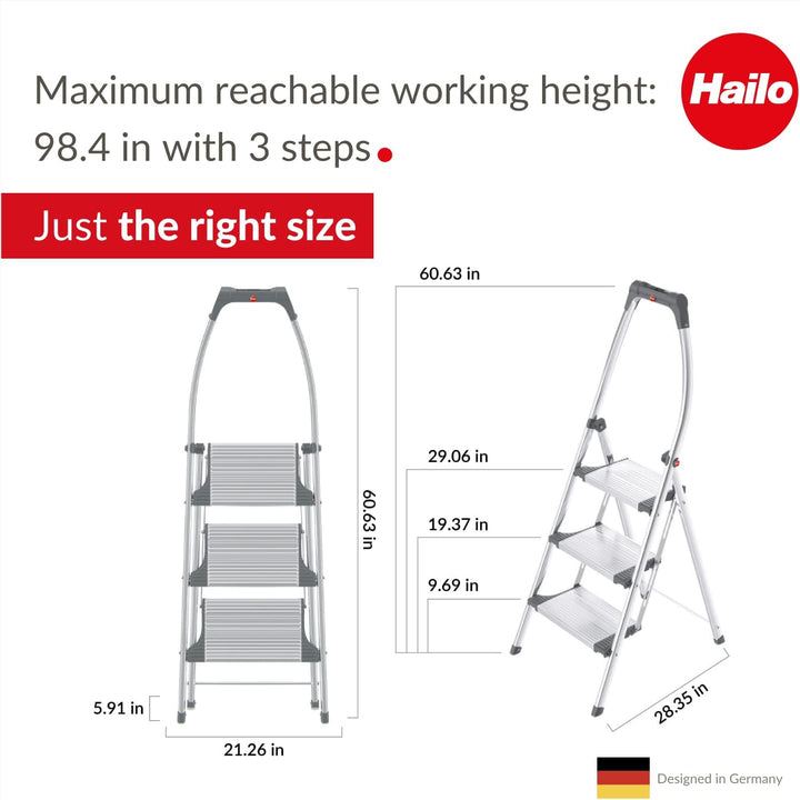 Hailo LivingStep Comfort, Alu-Klapptritt, 3 Stufen, hoher Sicherheitshaltebügel, Füsse mit Soft-Grip
