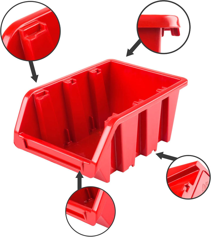 Lagersystem Werkstattregal | 57 x 116 cm | 50 stck. Box | Wandregal mit Stapelboxen - Wandplatten Ex