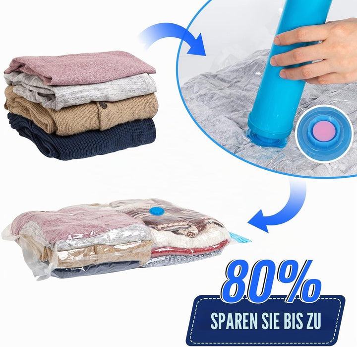 12er Set Vakuumbeutel für Kleidung - 60x40cm, 80% Platz Sparen Vakuum Kleiderbeutel PA & PE Material