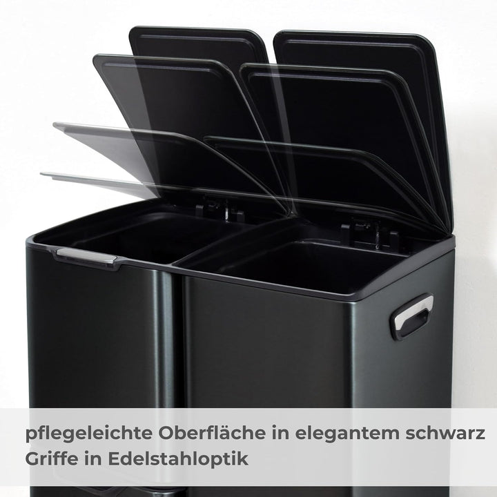 osoltus Mülleimer Abfallsammler Softclose Edelstahl hoch (60 L (30 + 17 + 13 L) schwarz) 60 L (30 +