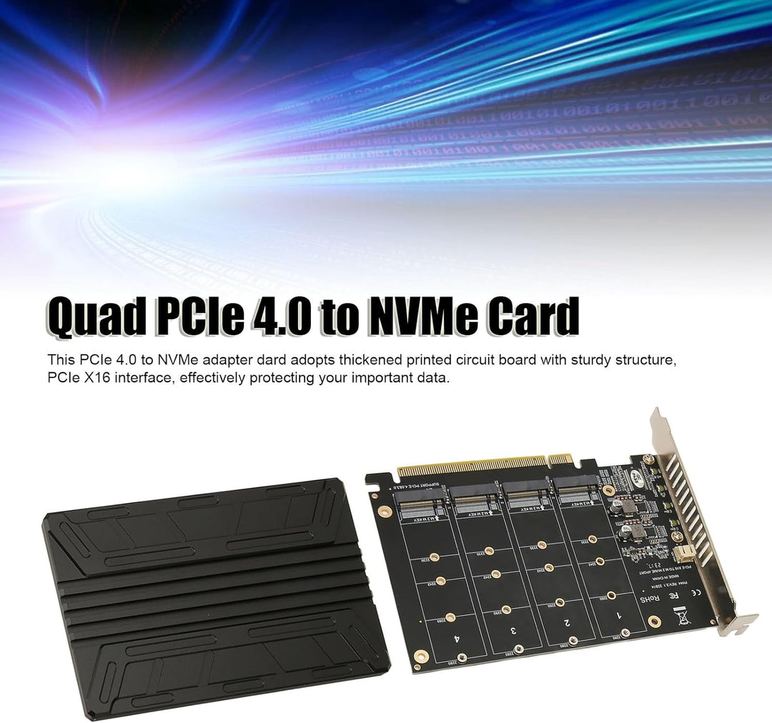 Topiky Quad M.2 NVMe auf PCIe 3.0/4.0 X16 Adapter, 4 Laufwerke NVMe M.2 SSD auf PCIe X16 Adapterkart