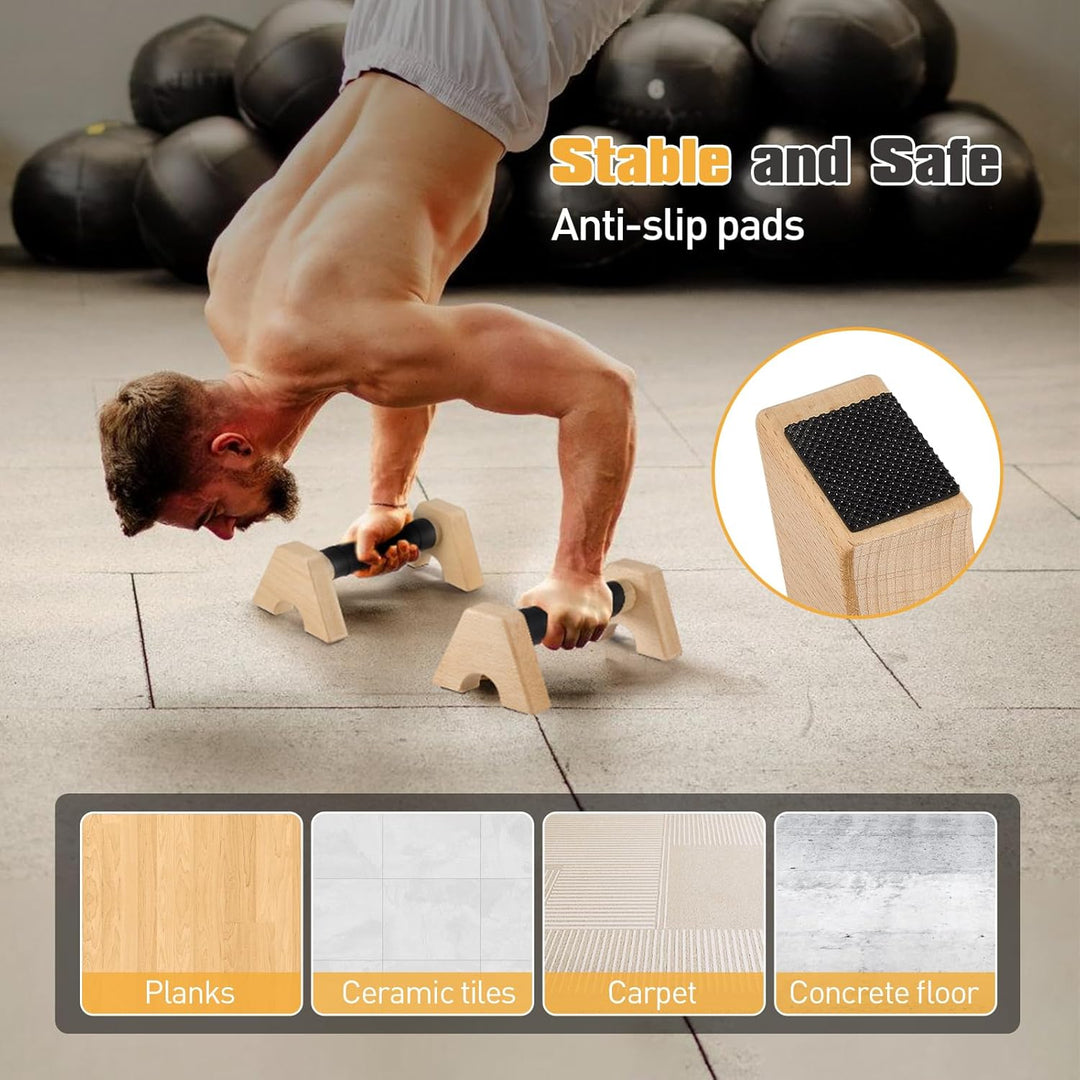 Liegestützgriffe aus Holz,2 Push Up Bars & 4 Handgelenkbandagen,Parallettes Rutschfeste Paralletes f