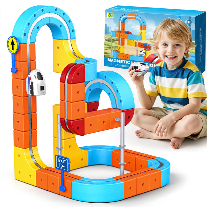 56 Pcs Clickrail Electric Train Set, Geschenk Junge Mädchen 3 4 5 6 7 8 Jahre DIY Cube Track Spielze