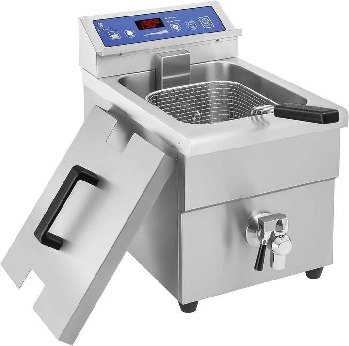 Royal Catering Horeca Induktions-Fritteuse 10 l, 3.500 W, 60-200 °C, mit Ablassventil und Timer