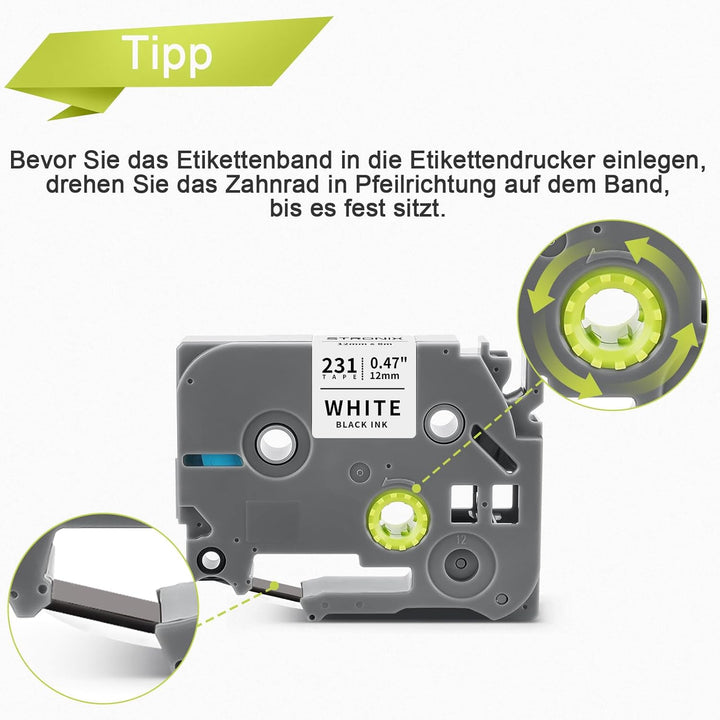 5x Kompatibel für Brother P-Touch Bänder 12mm TZe-231 TZ-231 Ub-231 Etikettenband für P-Touch Brothe