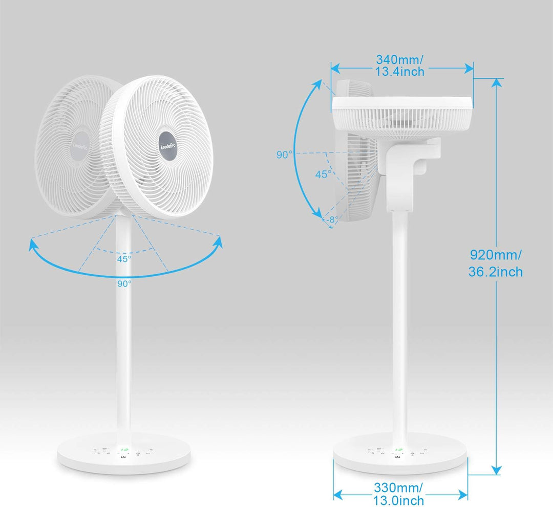 DC Motor Standventilator - Ventilator Leise 20dB 3D Oszillierend mit Fernbedienung/Höhe 92cm/6,8m/s/
