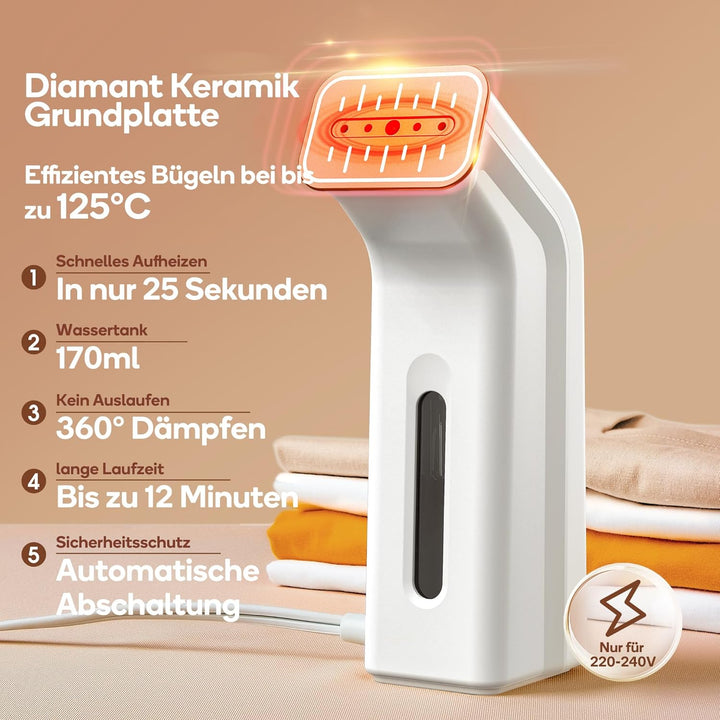 Newbealer Dampfglätter, Tragbarer Handbügeleisen für Kleidung, 170 ml Wassertank Dampfbürste, 15g/mi