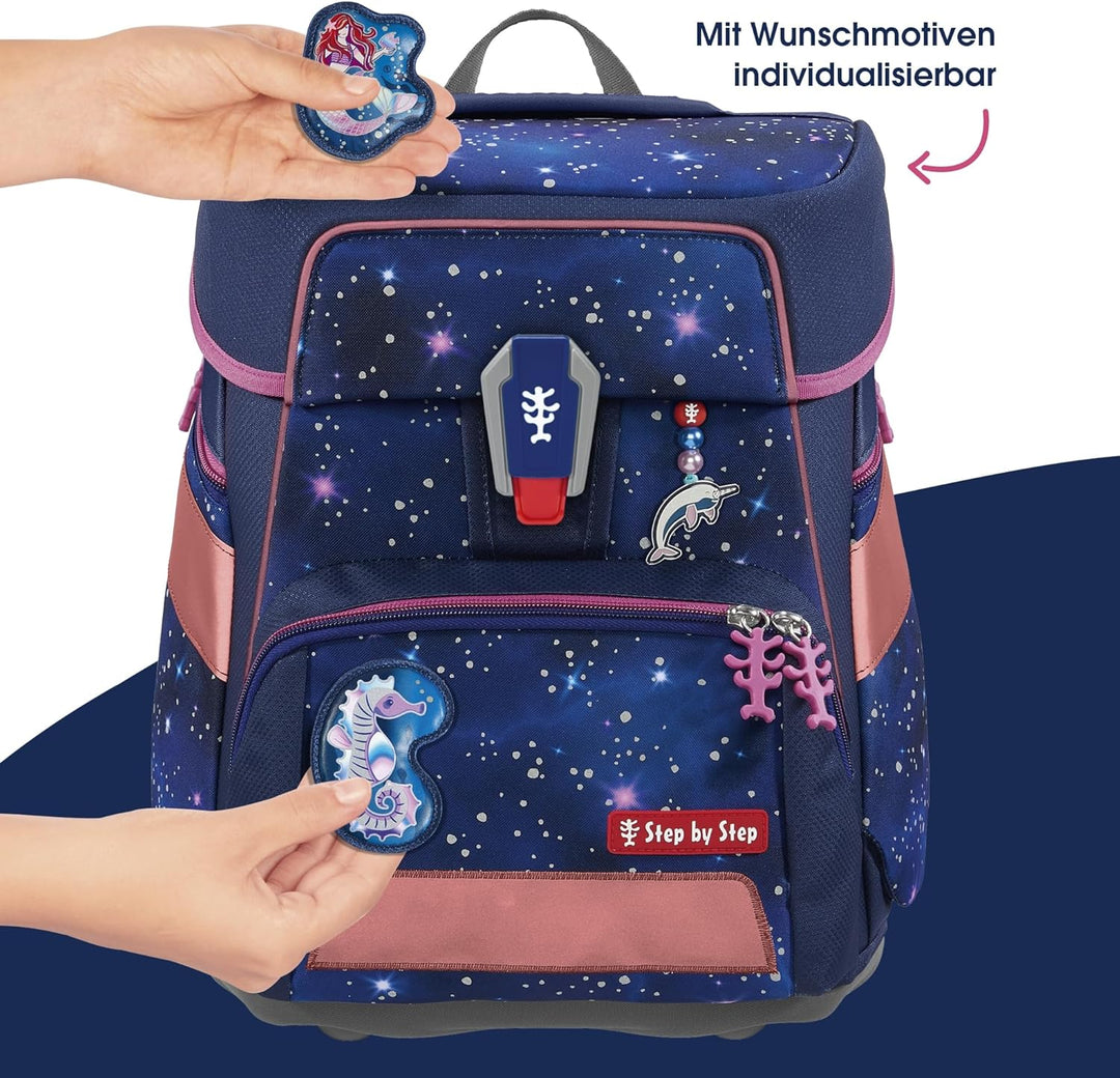 Step by Step Schulranzen-Set SPACE REFLECT „Star Seahorse Zoe“ 5-teilig, ergonomischer Tornister, Re