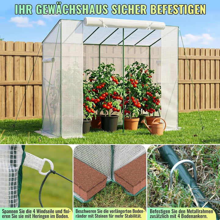 Velway Gewächshaus Tomatengewächshaus Begehbares 200x79x170/141cm | Witterungsschutz Schrägdach Foli