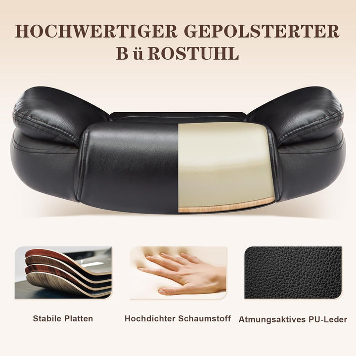 IWMH Ergonomischer Bürostuhl 180KG, Schreibtischstuhl PU Leder mit Hochklappbaren Armlehnen, Chefses