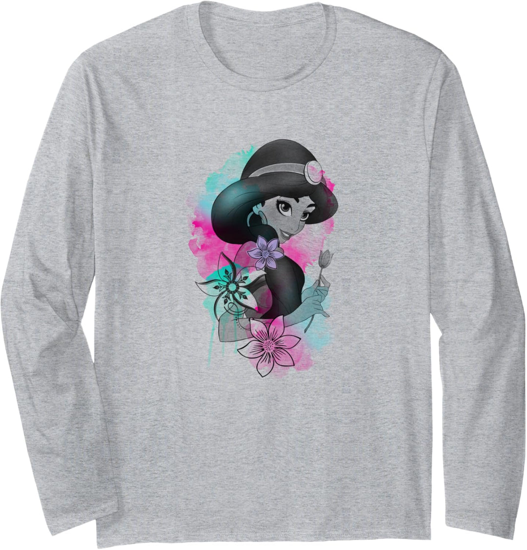 Disney Aladdin Jasmine Floral Watercolor Portrait Langarmshirt