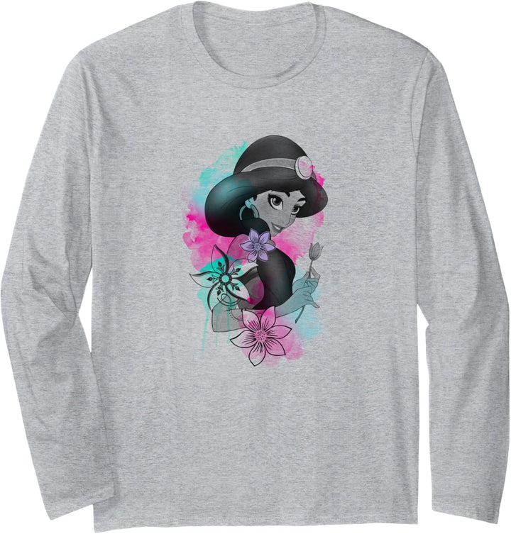 Disney Aladdin Jasmine Floral Watercolor Portrait Langarmshirt