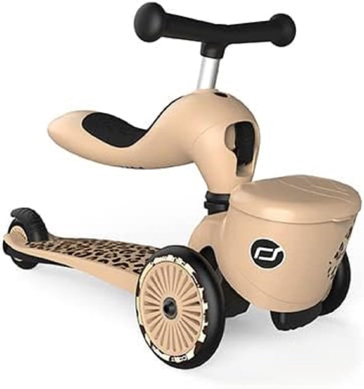 Scoot & Ride Unisex – Babys Highwaykick 1 Lifestyle Kickboard mit Sitz und Behälter… Leopard, Leopar