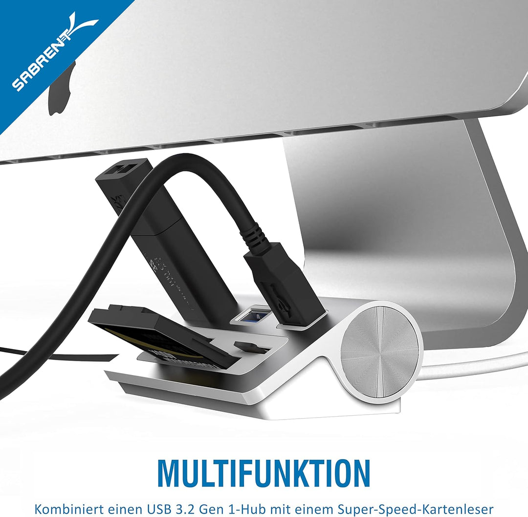 SABRENT usb Hub 3.2x1, USB Adapter 6 in 1 mit 3 Porten, CF, SD/microSD Leser, Verteiler, Verlängerun