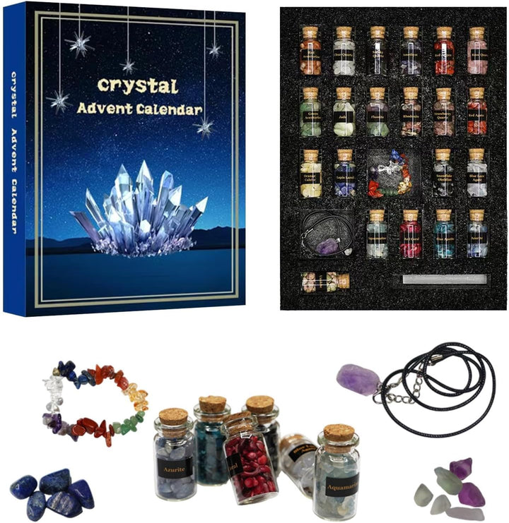 Kristall Adventskalender 2024, 2er-Pack Natürlichem Kristallschmuck Weihnachts Countdown Kalender, H