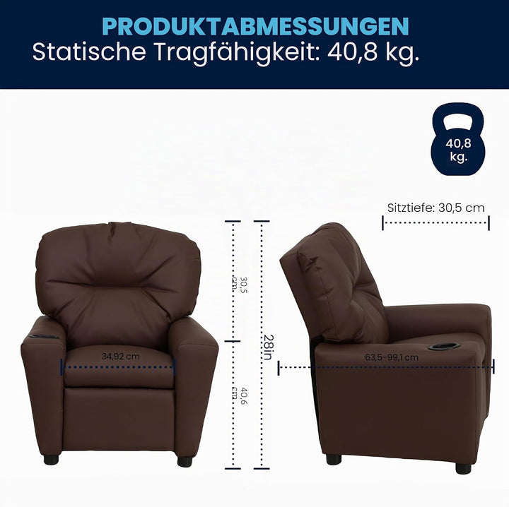 Flash Furniture Lehnsessel für Kinder, modern, mit Becherhalter, Leder, braunes LeatherSoft, 1 Stück