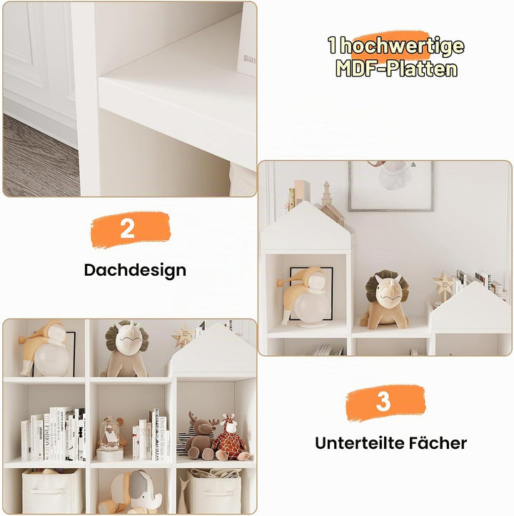 Litake Spielzeugregal Kinderregal mit 9 Fächern, Bücherregal Kinder und Spielzeugregal 2-in-1 Spielh