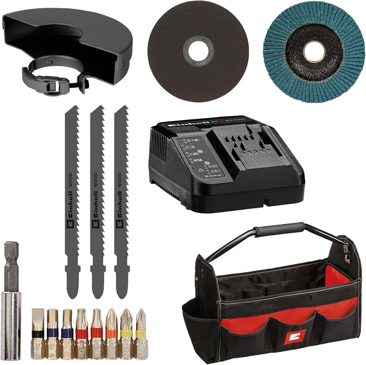 Einhell Akku-Bohrschrauber TE-CD 18/40 Li + Akku-Winkelschleifer TC-AG 18/115 Li + Akku-Stichsäge TC