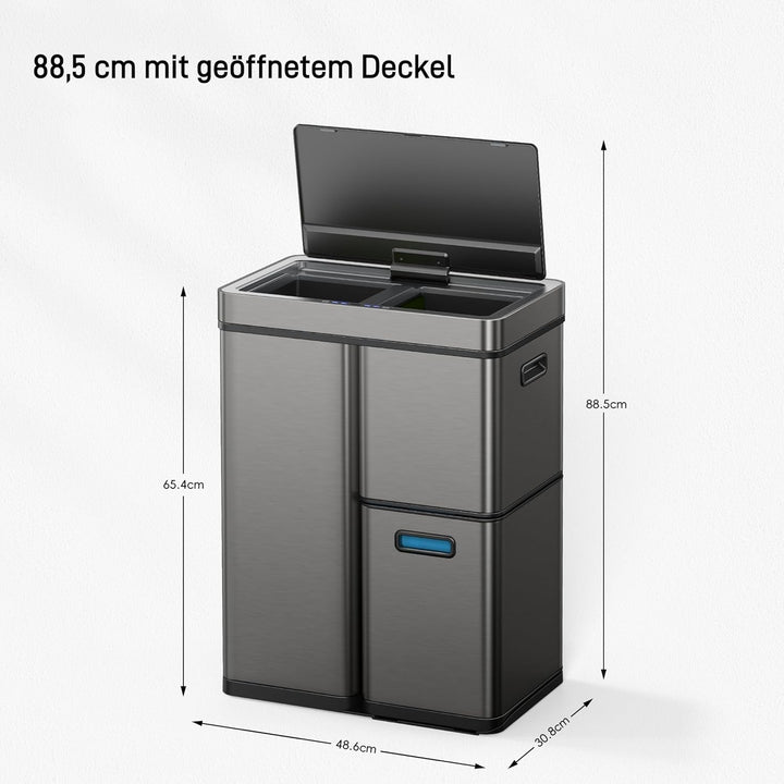 EKO Mirage Plus Mülltrennsystem mit 3 Fächer, 2 x 15 L und 30 L, Recycler Mülleimer mit Sensor, 3 Ku